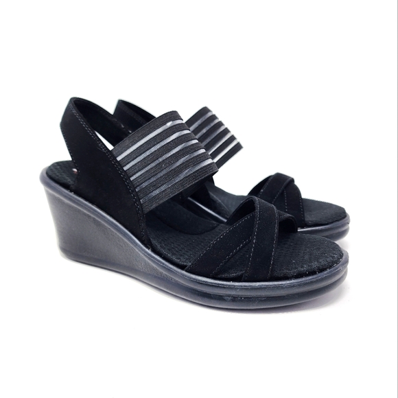 Sketchers Memory Foam Rumblers Sci-Fi Style Black Wedges - Picture 2 of 9